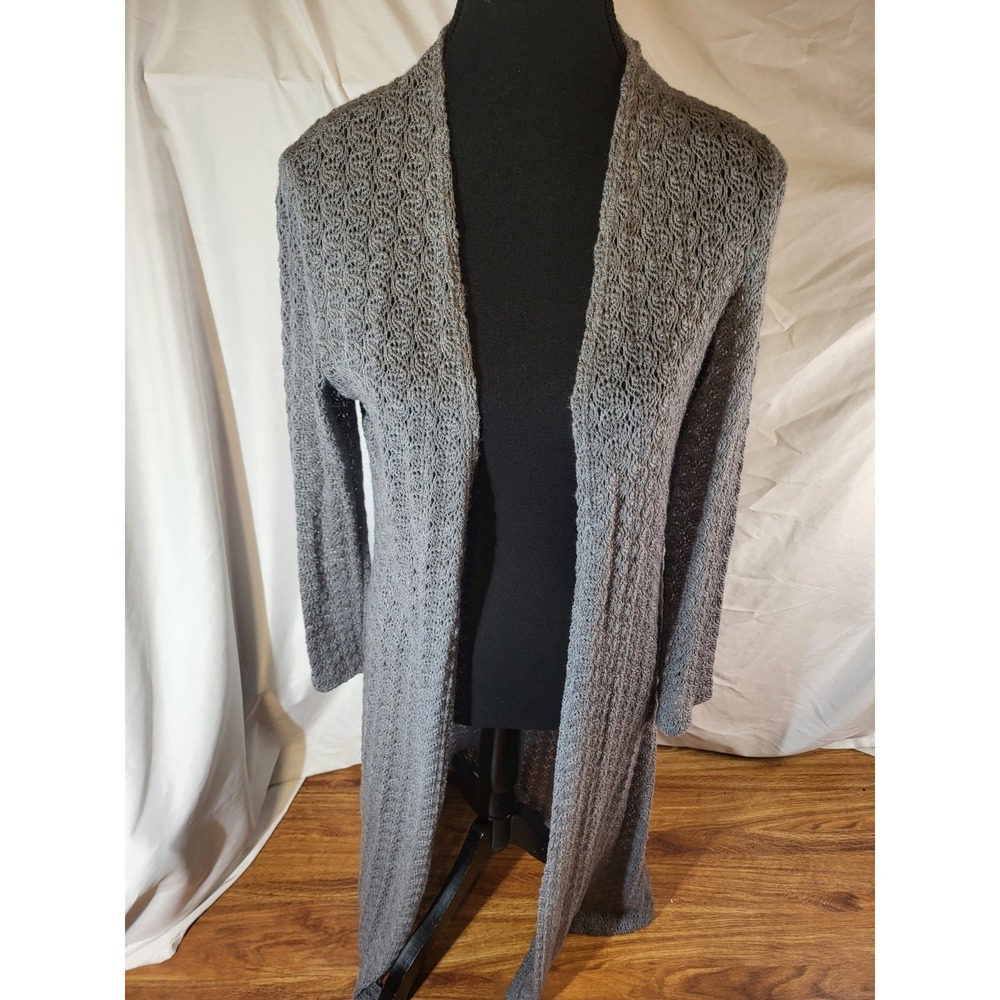 Heidi Weisel Gray Size 6 Open Knit Long Cardigan Sweater